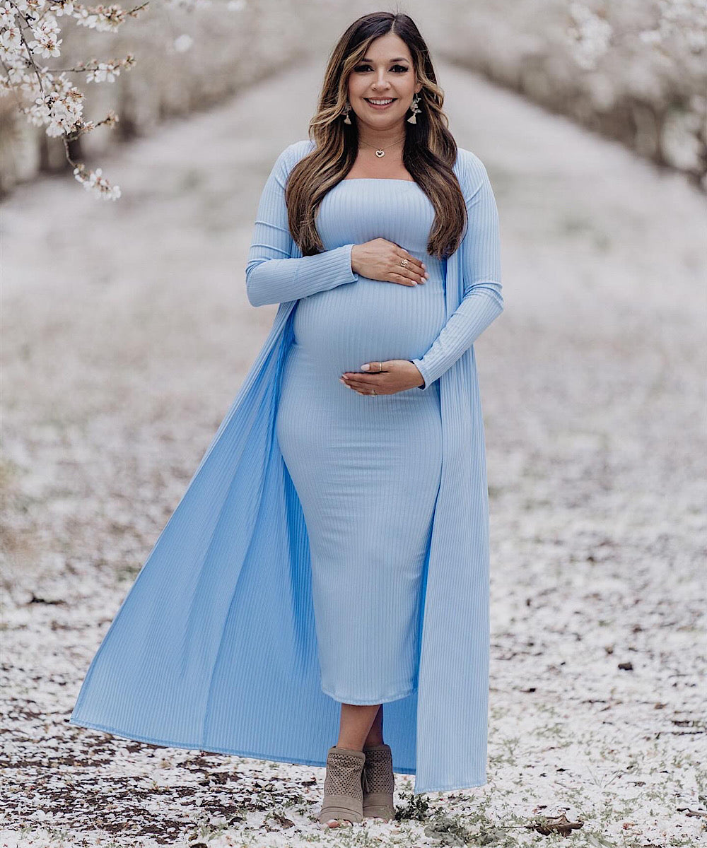 The Bodycon Dress Duster Set Baby Blue Bump City