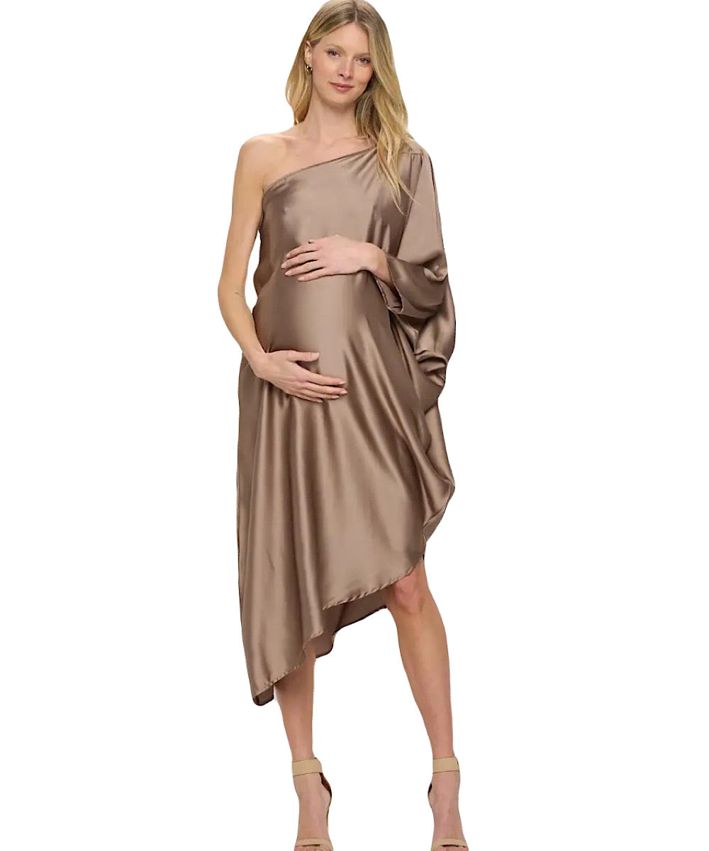The Allegra Satin One-Shoulder Dress – Bump City