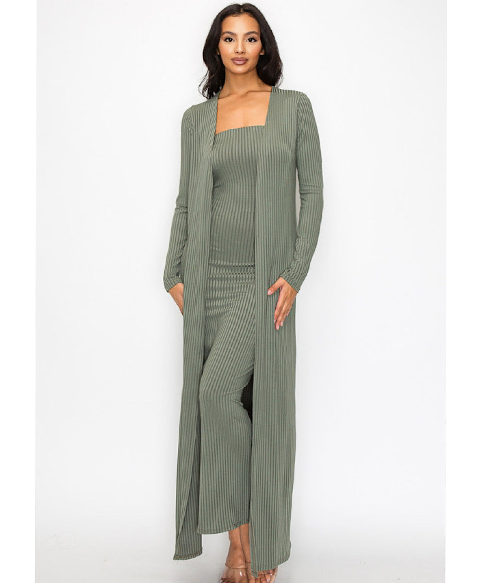 The Bodycon Dress & Duster Set (Olive) Bump City