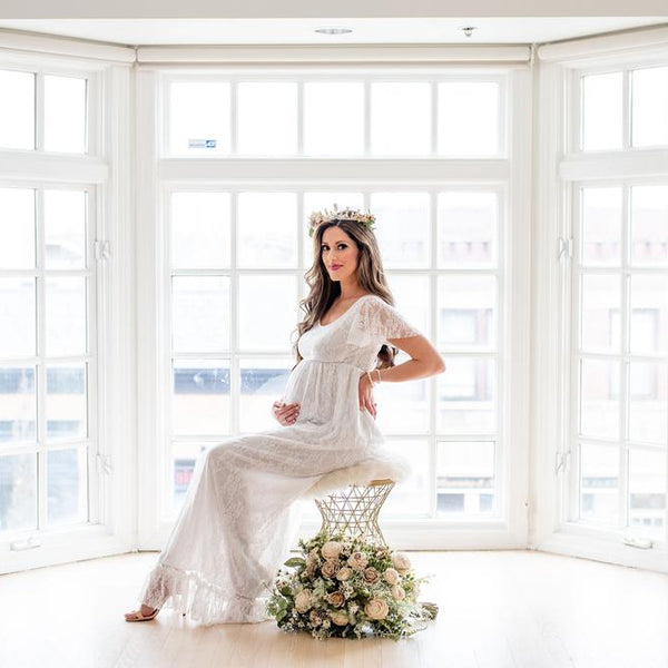 beige dress for gender reveal Momyknows Elegant Long Sleeve Maternity Dress Ultimate Gender Reveal Outfit White Bodycon Dress White / L