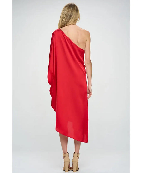 The Allegra Satin One-Shoulder Dress (Red)