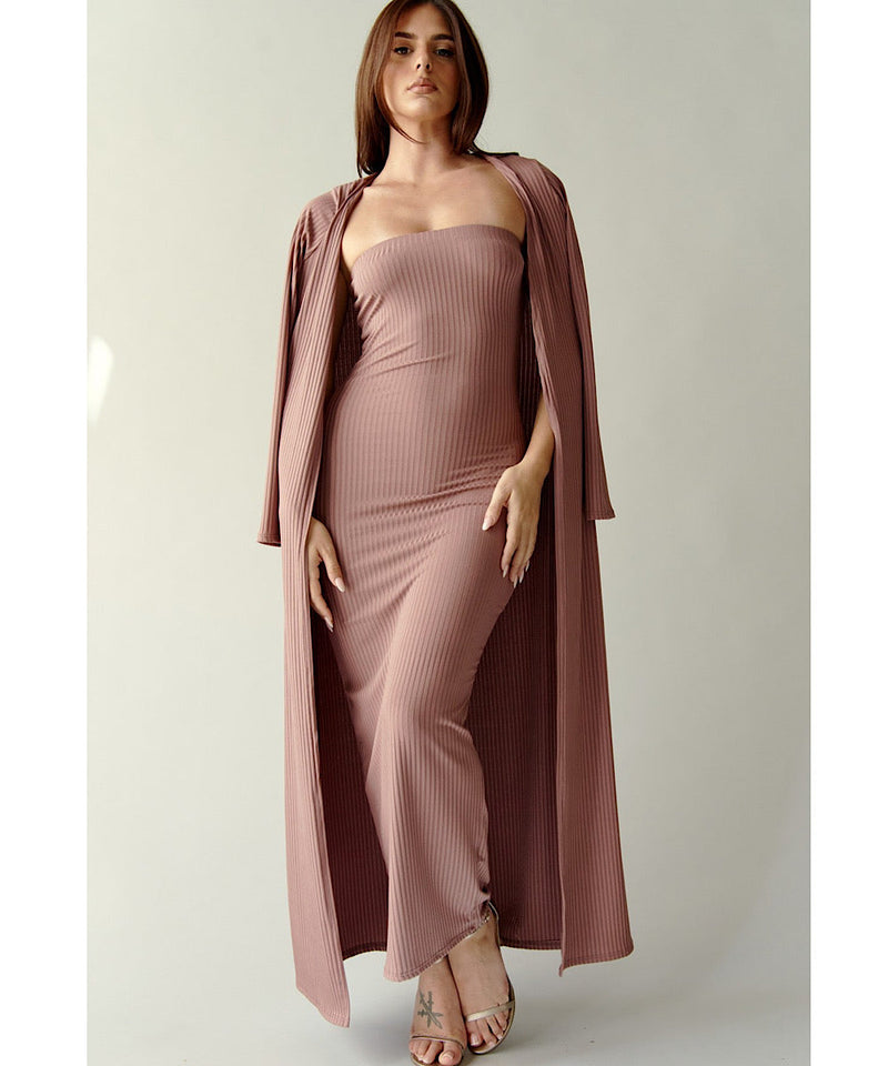 The Bodycon Dress & Duster Set - Mocha