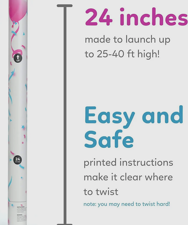 2-Pack Authentic Gender Reveal Powder Popper- (Pink 24 inch)