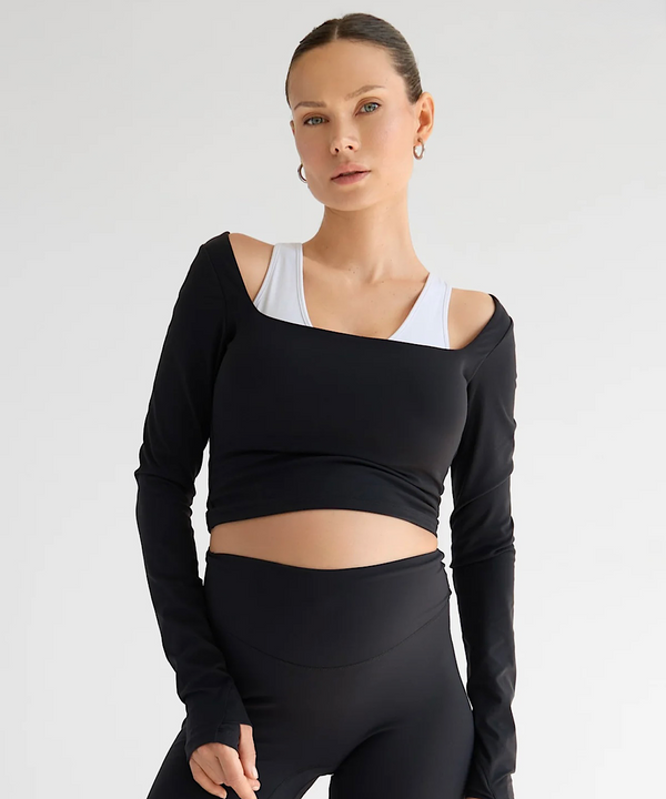 The Square Neck Active Crop (Black)