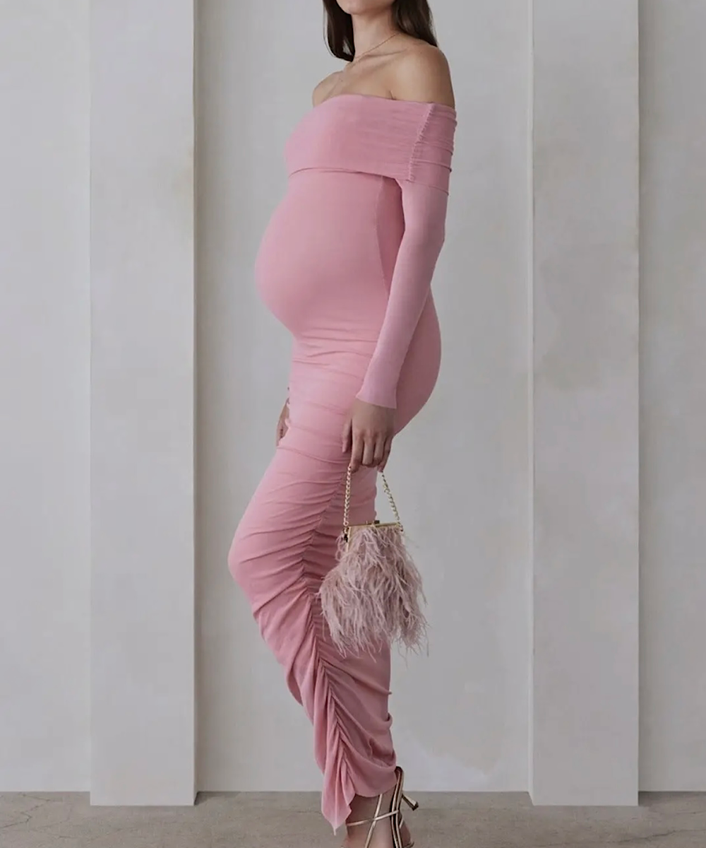 BUMPSUIT: Off the Shoulder Soft Mesh Dress (Pink) – Bump City