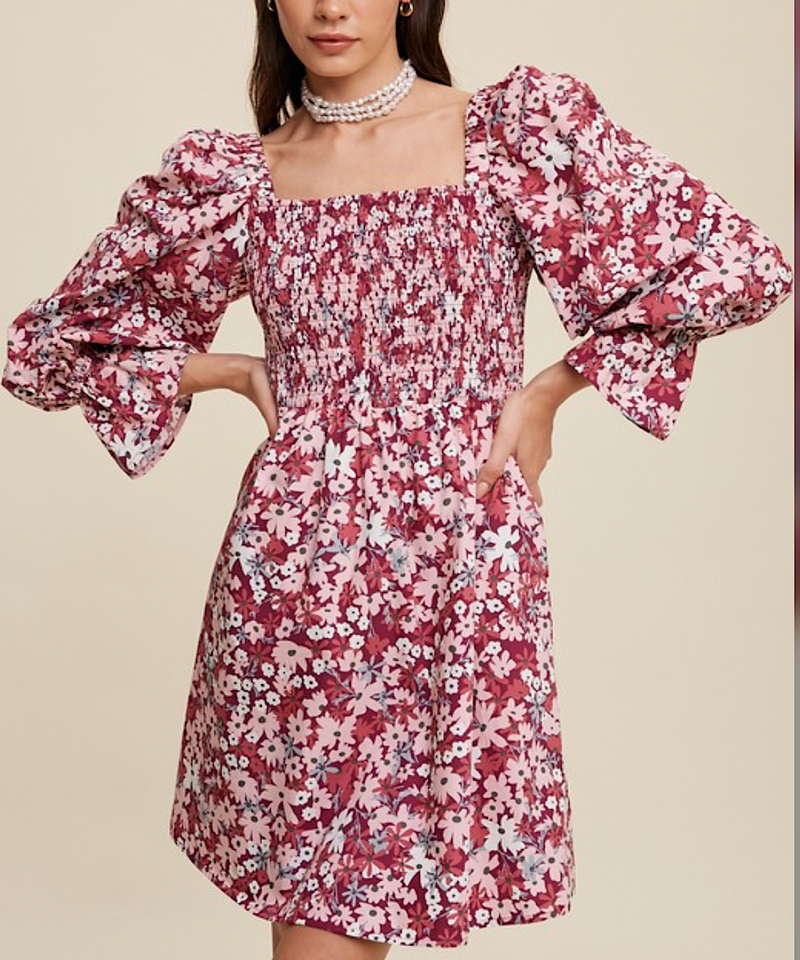The Amy Babydoll Dress (Navy/Magenta)