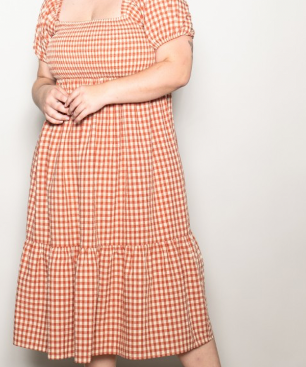 The Plus Gingham Puff Sleeve Midi Dress (Cherry)