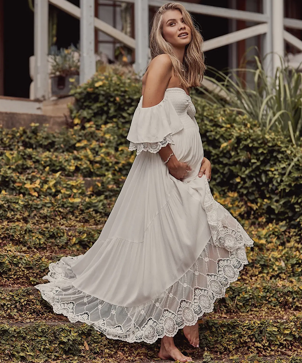 white christmas dresses Enigma Off-Shoulder Maxi Dress Lace Cream main image 1