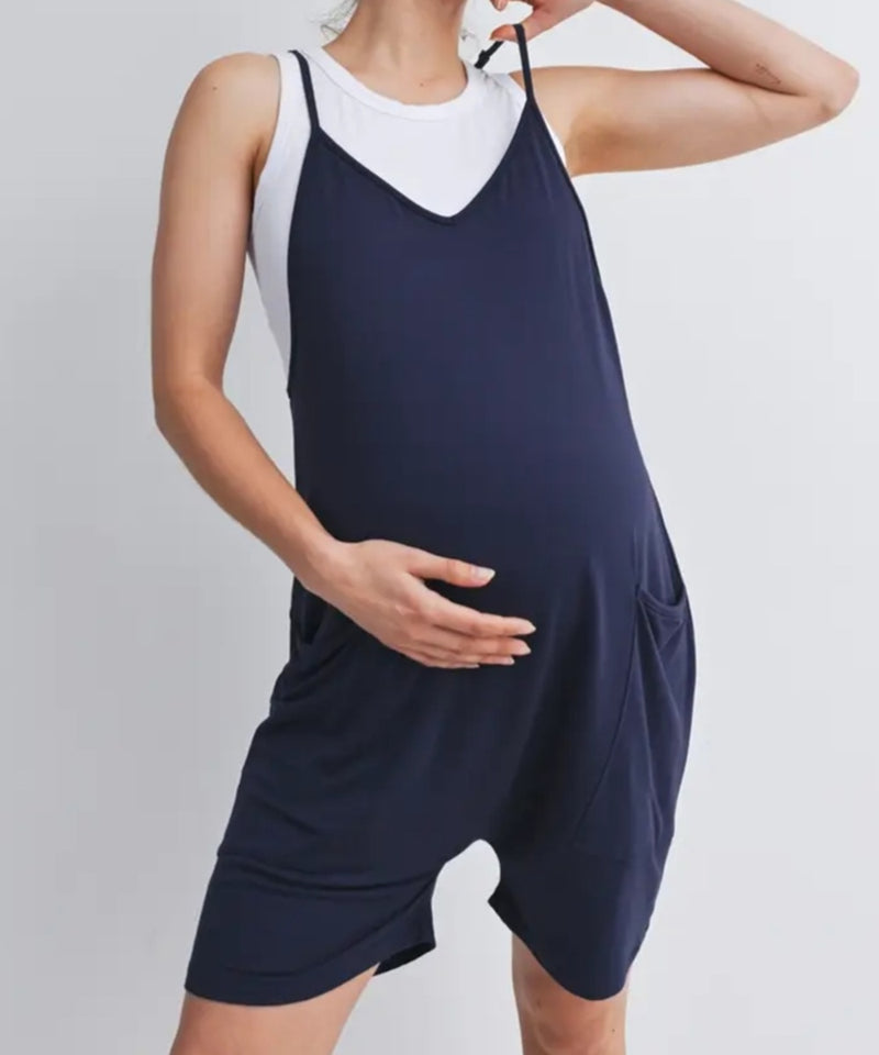 The Dahlia Sleeveless Maternity Romper (Navy) – Bump City