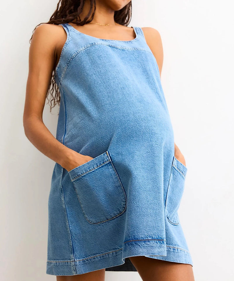 vintage denim mini dress HATCH: The Kiley Denim MIni Dress (Vintage Dream Blue) – Bump City