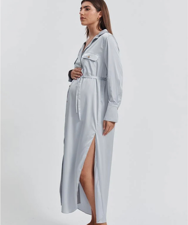 The Satin Shirtdress (Icy Blue)