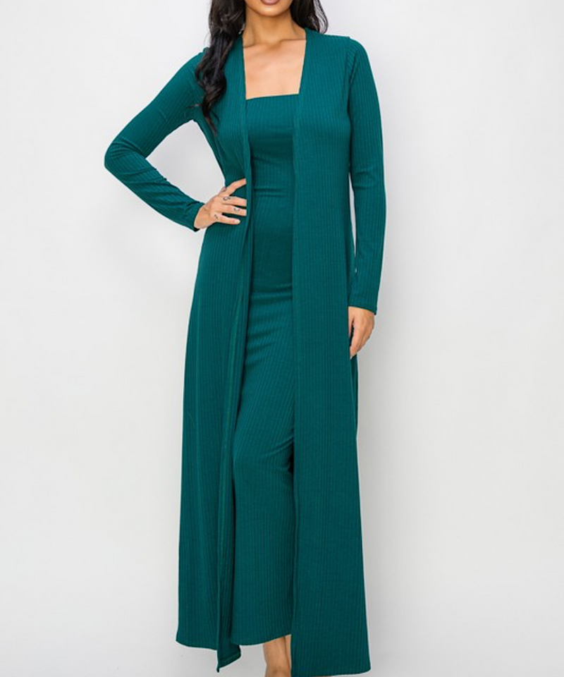 The Bodycon Dress & Duster Set- Hunter Green