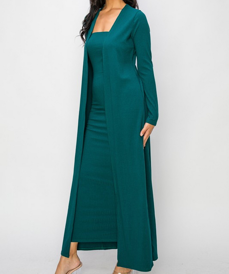 The Bodycon Dress & Duster Set- Hunter Green