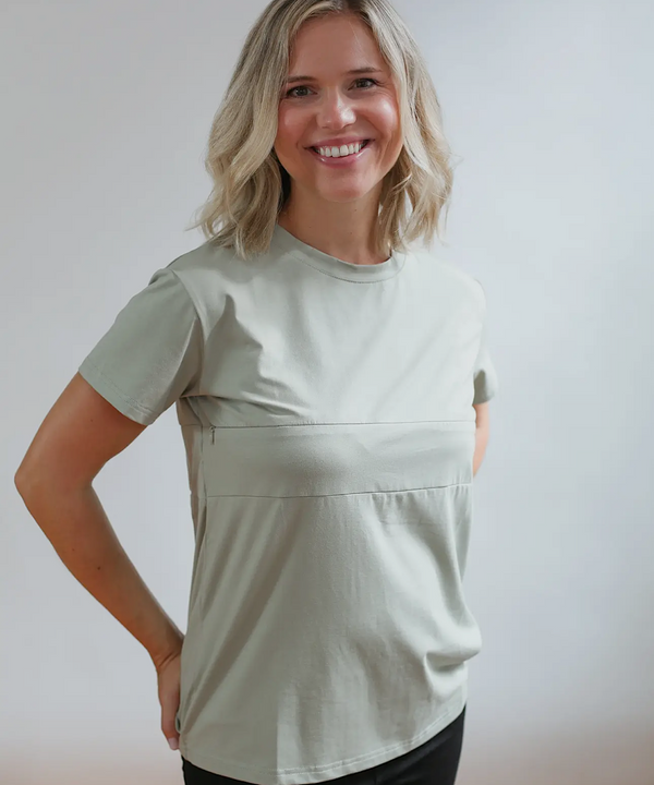 Classic Fit Invisible Zip Nursing Tee (Sage Green)