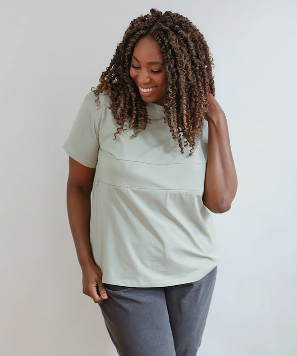 Classic Fit Invisible Zip Nursing Tee (Sage Green)