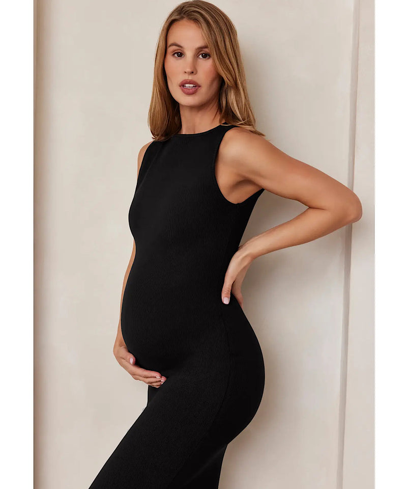 BUMPSUIT: Sculpting Ribbed Boatneck Midi Dress