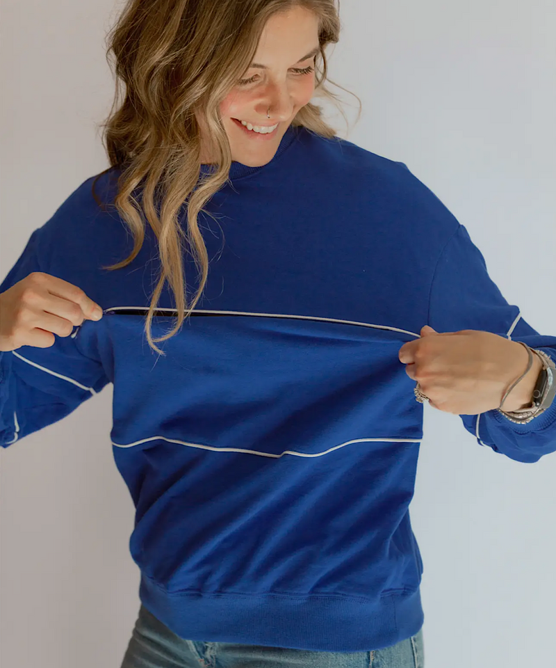 Relaxed Fit Invisible Zipper Nursing Sweatshirt (Royal Blue)