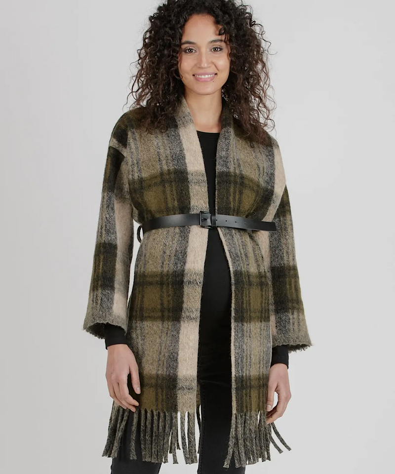 The Tania Plaid Fringe Coat