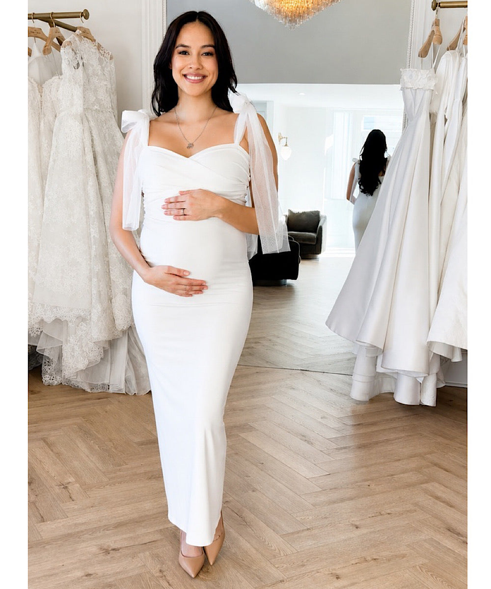 maternity white dress Maternity Smocked Long Maxi Dress- White main image 0