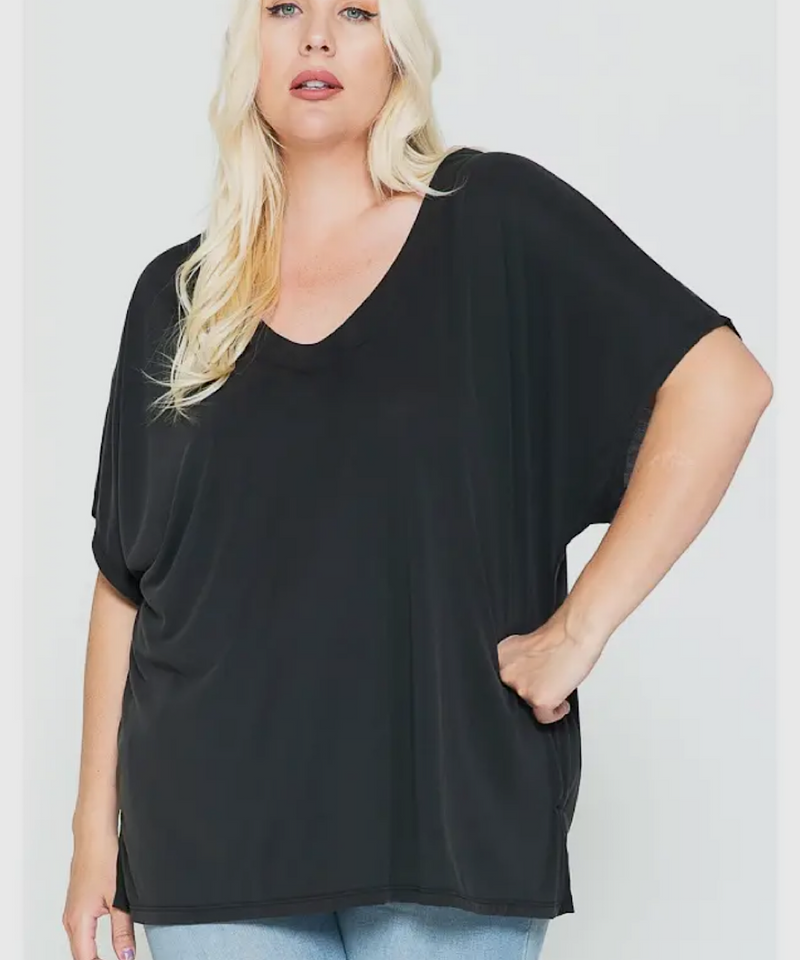 The Plus Basic V-neck Top (Black)