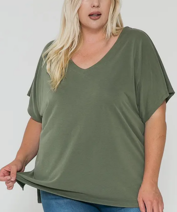 The Plus Basic V-neck Top (Olive)