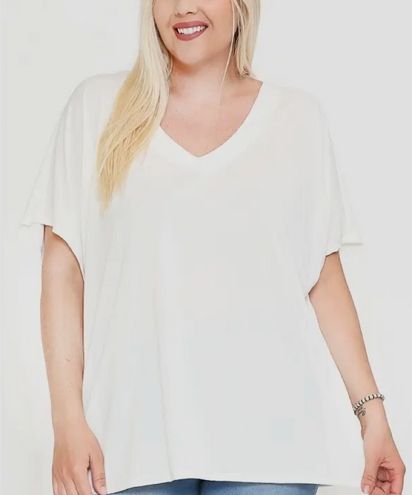 The Plus Basic V-neck Top (White)