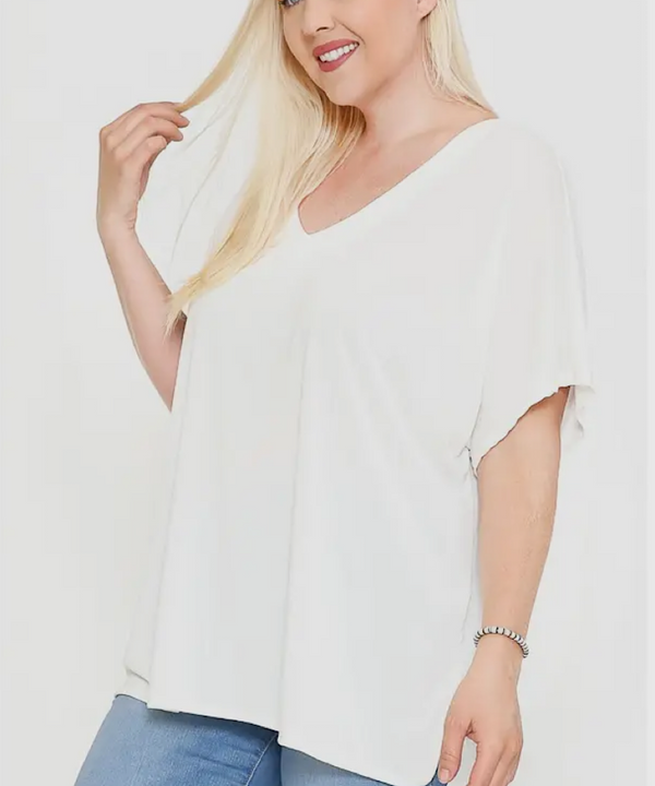 The Plus Basic V-neck Top (White)