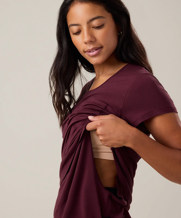 Everyday Maternity & Nursing T-Shirt with Pocket (Deep Burgundy)