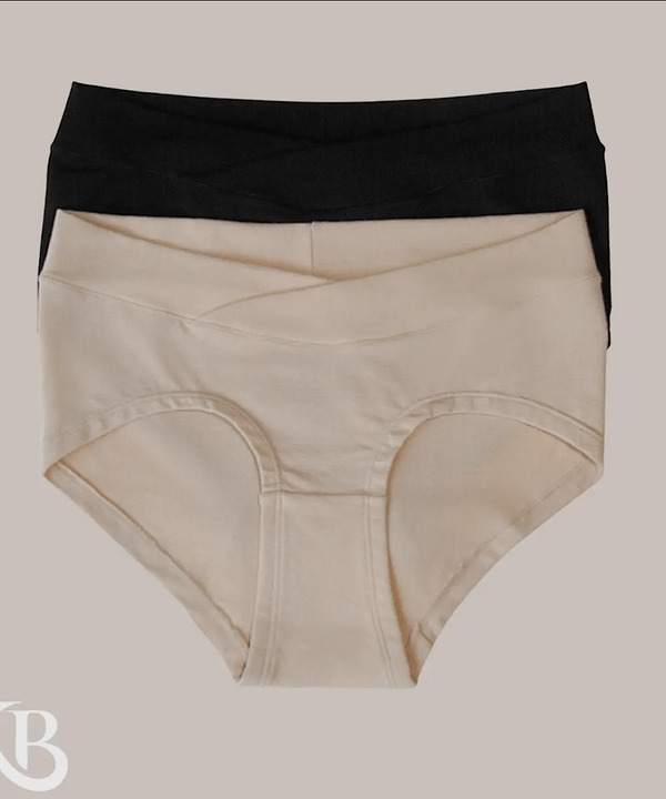 Bamboo Maternity & Postpartum Panties - 2 Pack Black & Beige