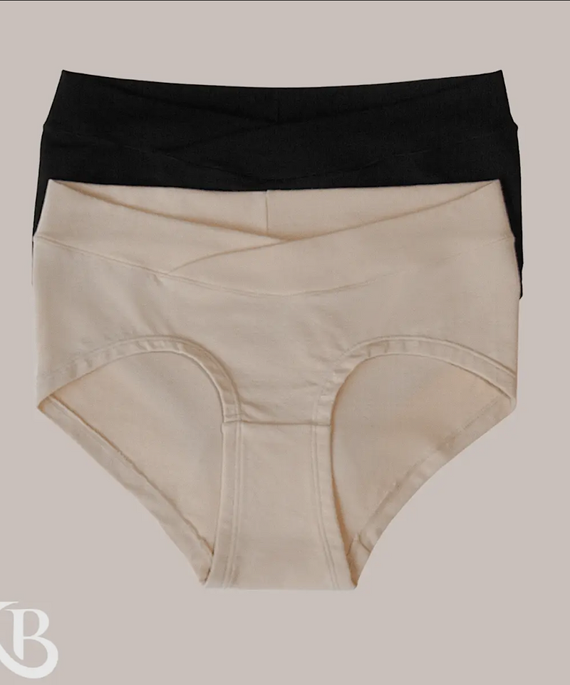 Bamboo Maternity & Postpartum Panties - 2 Pack Black & Beige
