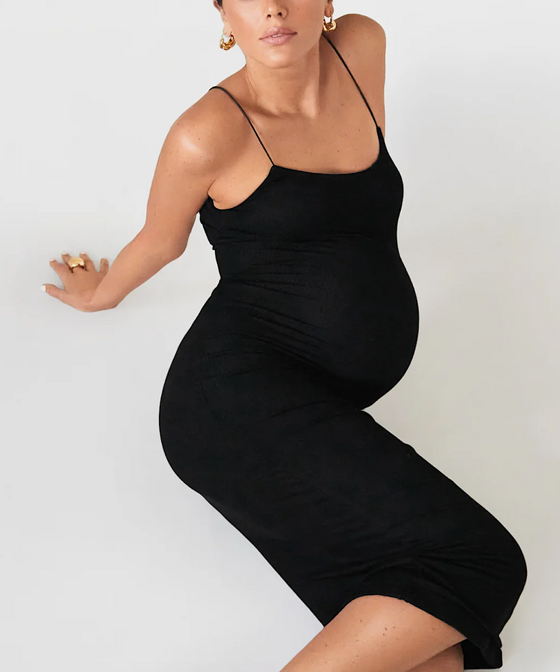 Lo + Jayne Maternity-To-Nursing Corded Straps Ribbed Dress (Onyx)