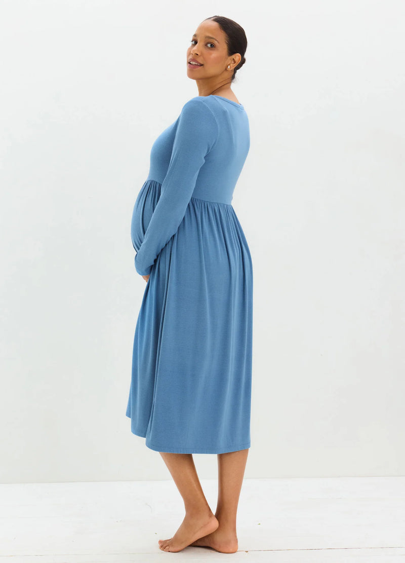 hatch maternity dress HATCH: The Softest Rib Nursing (Riviera Blue) – Bump City Baxton Studio Auburn Mid-Century have for expecting mothers Style:Queen Kara OOTD