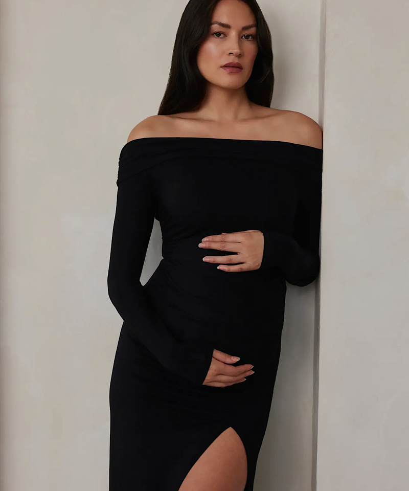 BUMPSUIT: Off-The-Shoulder Evening Dress (Black) – Bump City