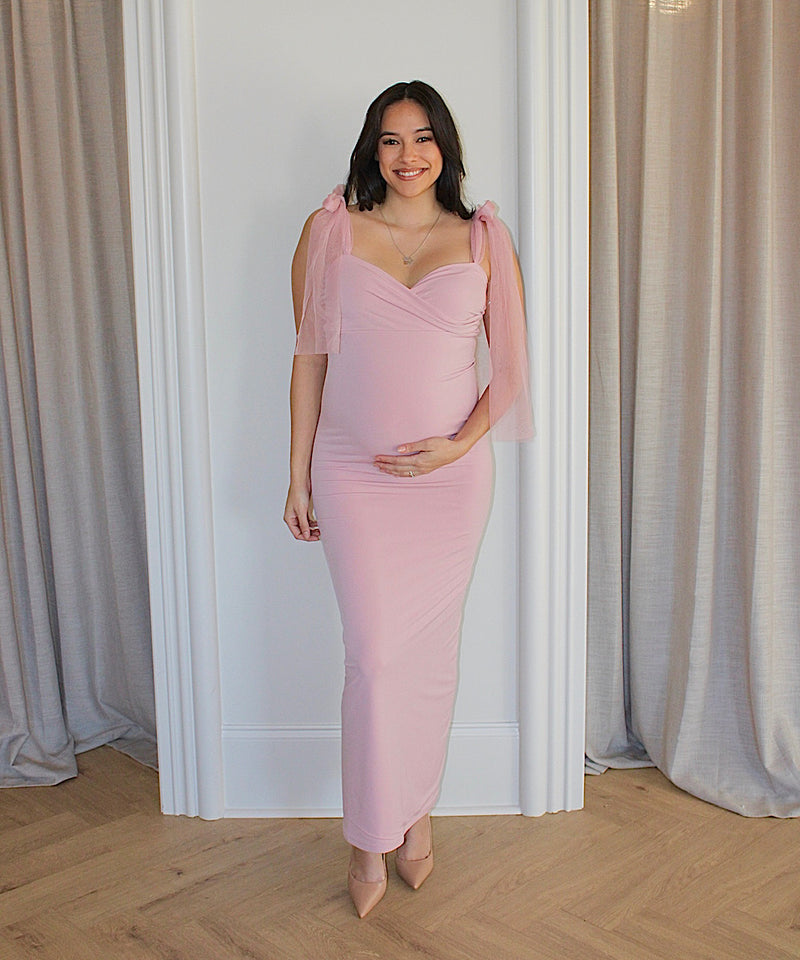The Sienna Luxe Bow-Tie Dress (Dusty Pink) – Bump City