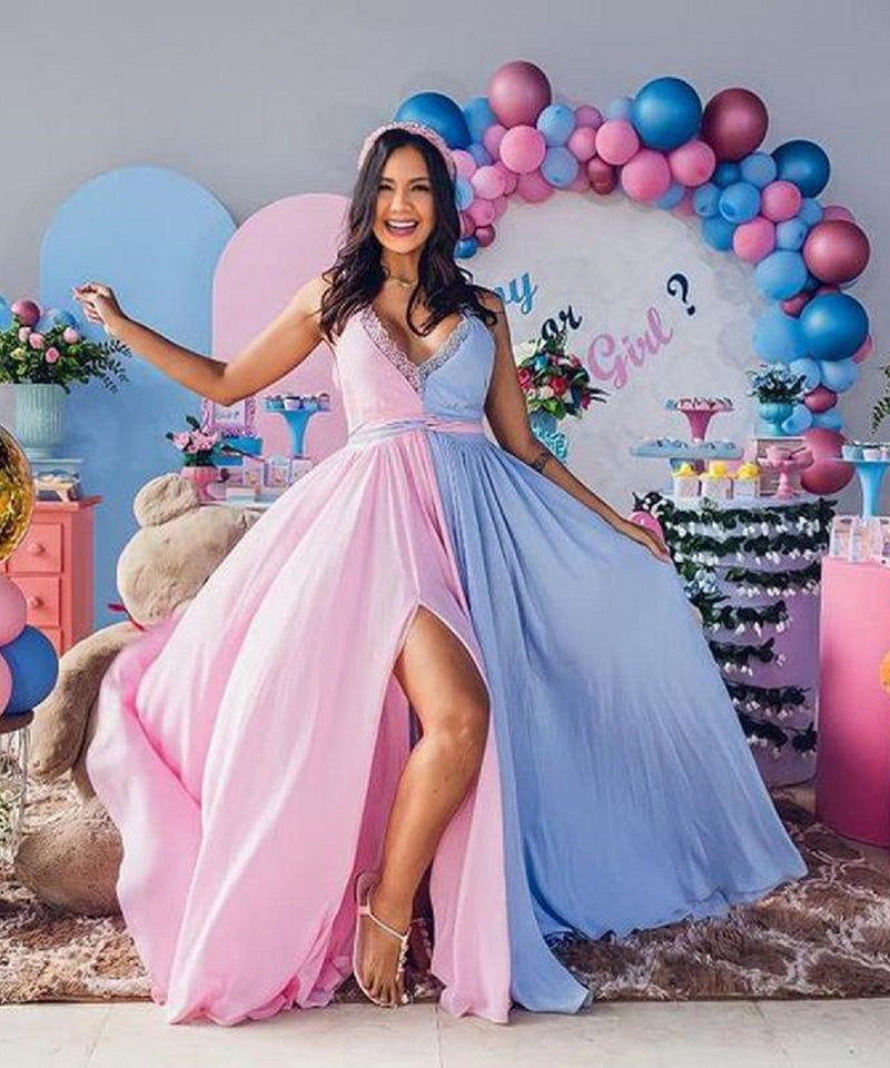 Gender Reveal Dress Half Pink Half Blue Maternity Dress Pink And