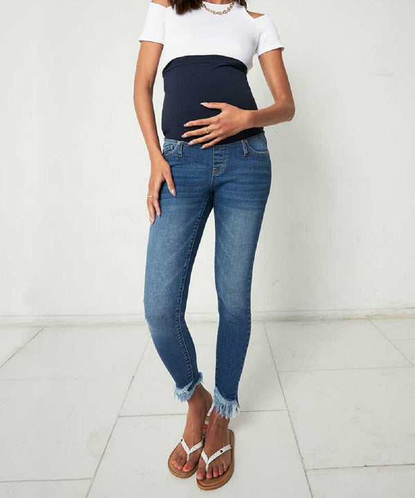 skpabo Pregnant Women Jeans,Fashion Solid Blue Maternity Trousers Slim Fit  Skinny Ripped Jeans Pregnant Over The Bump Vintage Denim Leggings,M-2XL
